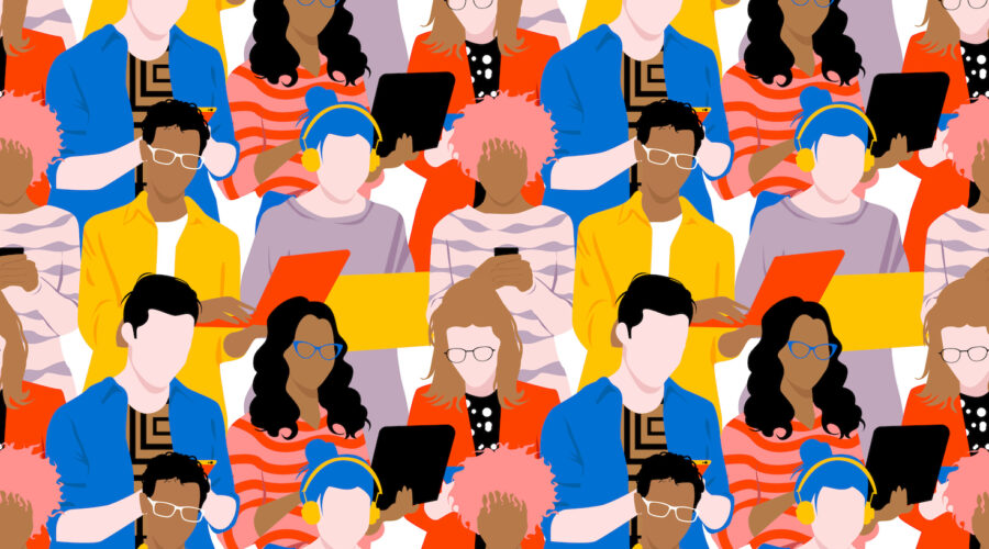 Generation Z. Young people using smartphone and laptop