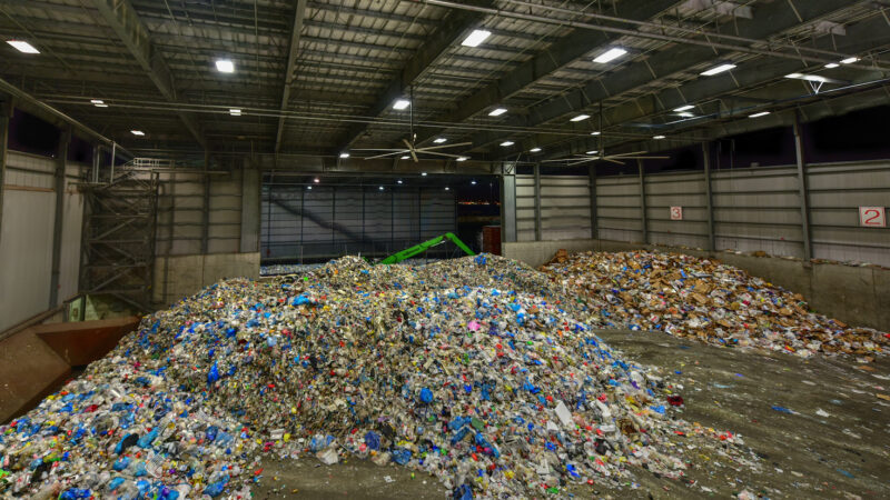Brooklyn, New York - November 7, 2016: Recycling heaps at the Sims Municipal Recycling Center. It is a State-of-the-Art Material Recovery Facility in Sunset Park, Brooklyn, New York.
