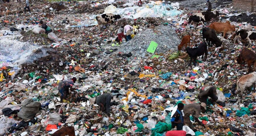 People collecting recyclable materials at Dandora dumping site in Nairobi on December 9,2020.One Kg of plastic bottles that they collect at the dumpsite are sold at Ksh 15.EVANS HABIL