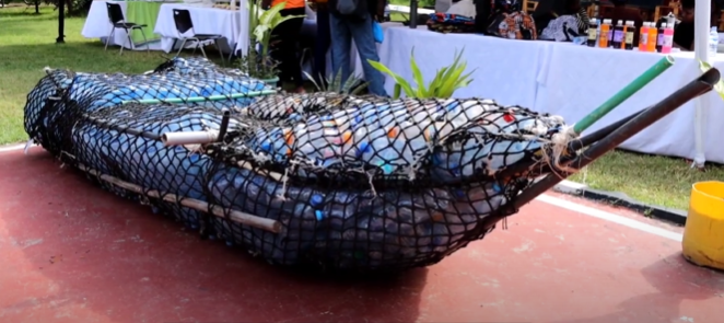 One of Mtopanga River Conservation CBO's boats made entirely out of plastic bottles